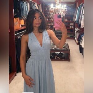 Abercrombie & Fitch pale blue v neck plunge crinkle maxi dress Size S